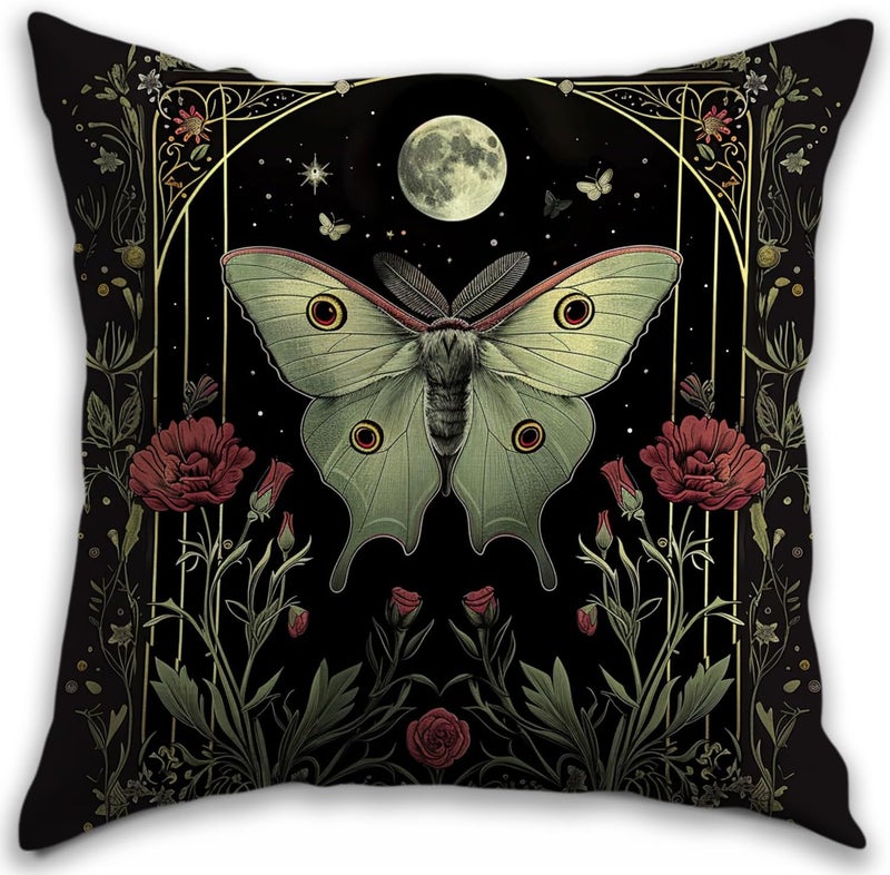 RBAFAO Vintage Floral Throw Pillow Covers, Vintage Flower Pattern Double Sided Cushion Cover, Indoor and Outdoor Home Art Decor Pillowcase for Sofa or Bedroom Decor 18x18inches (Green Butterfly, 18x18inches) - Image 1